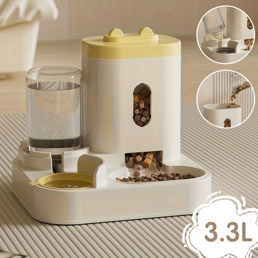 3.3L 2-in-1 Automatic Cat Feeder and Gravity Drinker Set - Food-Grade PP, 45° Tilted Feeder, Hygienic Waterer, Suitable for Small Dogs and Cats (Blue/Yellow/Gray)