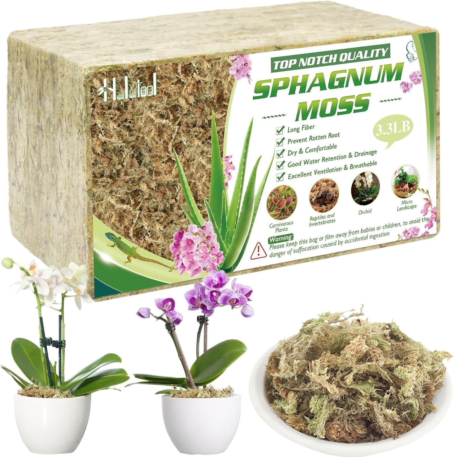 3.3LBS Natural Sphagnum Moss for Plants 60 QT Premium Peat Moss Dried ...
