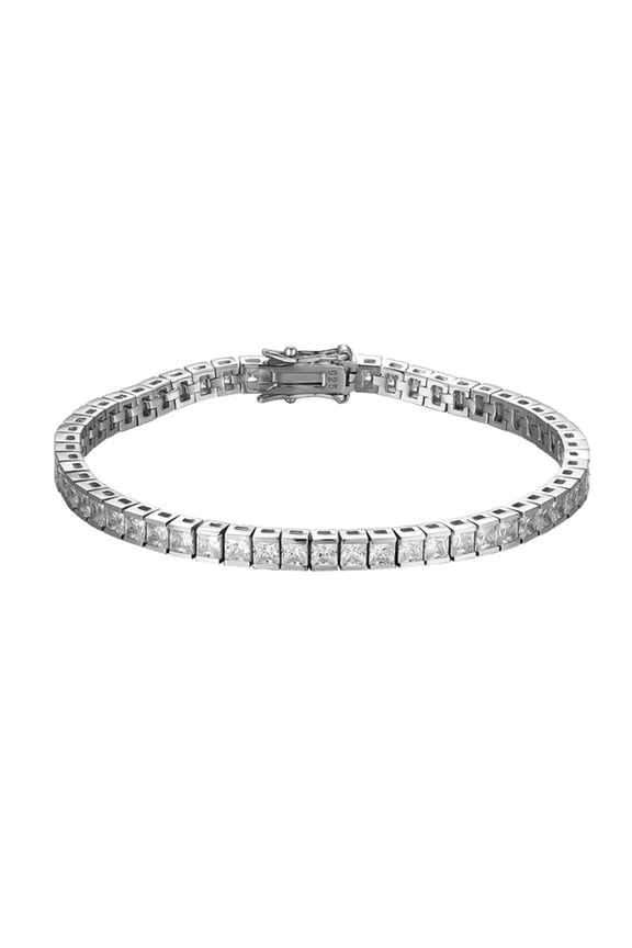 3*3MM Half Bezel Tennis Bracelet for Women Princess Cut Clear 5A+ CZ Womens Tennis Bracelets Silver Chain 18K White Gold Plated 925 Sterling Silver Bracelet 6-7.5 Inch