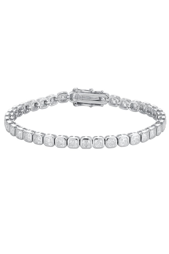 3*3MM Moissanite Tennis Bracelets for Women D Color VVS1 Asscher Cut Bezel Tennis Bracelet 925 Sterling Silver Bracelets for Men 14-20CM