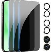 [3+3Pack] Privacy Screen Protector for iPhone 16/iPhone 16 Plus/iPhone 16 Pro/iPhone 16 Pro Max(Optional) with Camera Lens Protector Full Coverage Anti-Spy Tempered Glass Film 9H Hardness
