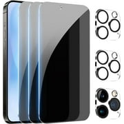 [3+3Pack] Privacy Screen Protector for iPhone 16/iPhone 16 Plus/iPhone 16 Pro/iPhone 16 Pro Max(Optional) with Camera Lens Protector Full Coverage Anti-Spy Tempered Glass Film 9H Hardness