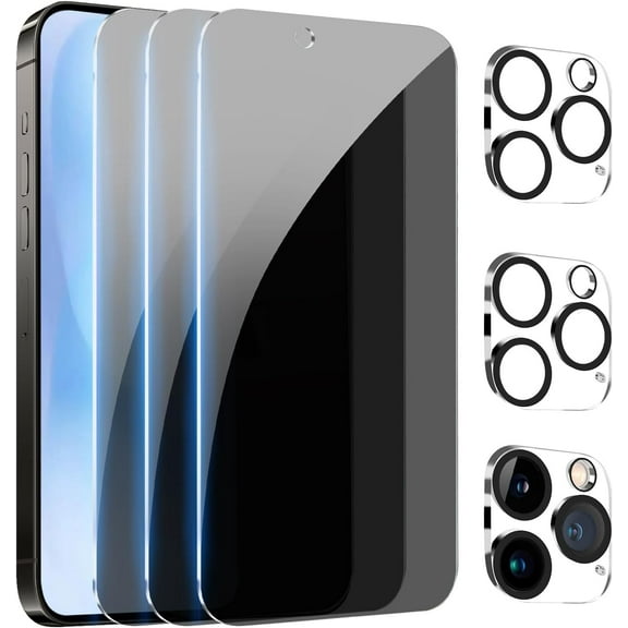 [3 3Pack] Privacy Screen Protector for iPhone 16/iPhone 16 Plus/iPhone 16 Pro/iPhone 16 Pro Max(Optional) with Camera Lens Protector Full Coverage Anti-Spy Tempered Glass Film 9H Hardness