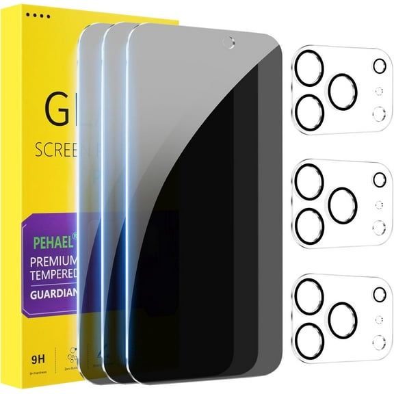 3+3Pack for iPhone 17 Pro Max Privacy Screen Protector with Camera Lens Protector Full Coverage Anti-Spy Tempered Glass Film 9H Hardness Easy Installation Bubble Free [6.9 inch]