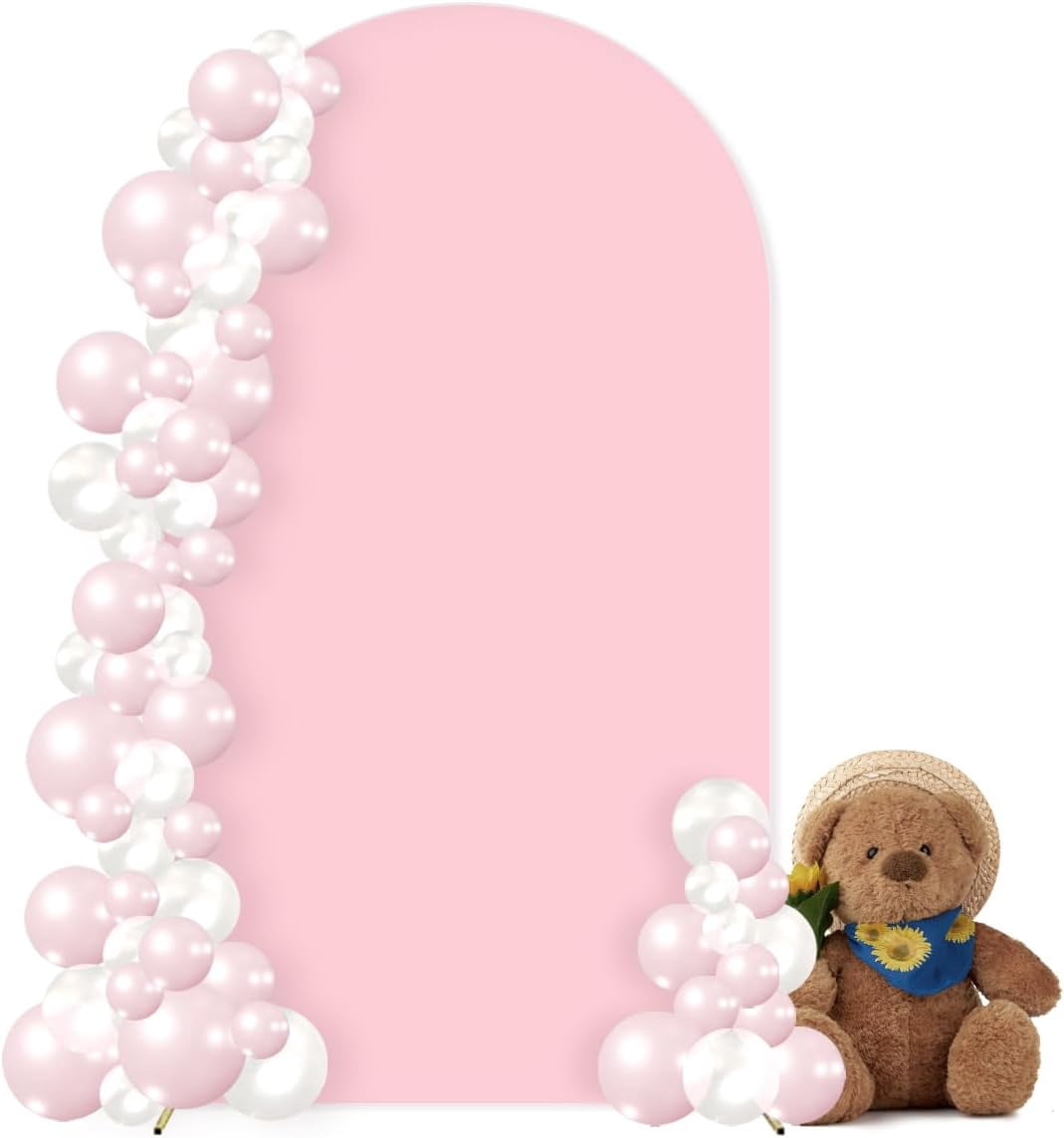 Aperturee Pink Lined Pregnant Woman Baby Shower Half Moon Arch Backdrop
