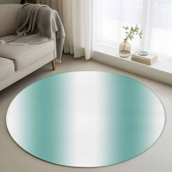 3.3ft Round Rug, Aqua Teal White Ombre Non-Skid Rubber Backing Large Area Rugs - Living Room Bedroom Home Office, Modern Abstract Art Farmhouse Gradient Indoor Floor Mat Carpets Washable Rug