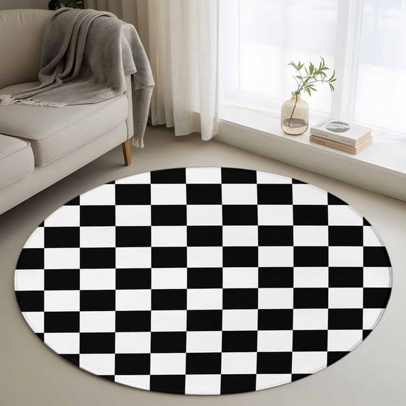3.3ft Round Rug, Black White Plaid Non-Skid Rubber Backing Large Area Rugs - Living Room Bedroom Home Office, Farmhouse Modern Minimalist Geometric Indoor Floor Mat Carpets Washable Rug