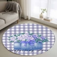 thumbnail image 1 of 3.3ft Round Rug, Blue Flower, Non-Skid Rubber Backing Large Area Rugs - Living Room Bedroom Home Office, Green Leaves Rustic Plaid Purple Indoor Floor Mat Carpets Washable Rug, 1 of 9