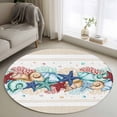 thumbnail image 1 of 3.3ft Round Rug, Blue Starfish Beach Non-Skid Rubber Backing Large Area Rugs - Living Room Bedroom Home Office, Summer Coral Conch Coastal Retro Beige Indoor Floor Mat Carpets Washable Rug, 1 of 9