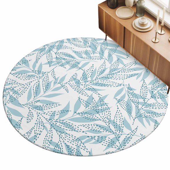 3.3ft Round Rug Blue Willow Leaves Area Rugs for Living Room Bedroom Washable Non Slip Circle Rug Modern Dotted Boho Minimalist Art Indoor Floor Carpet for Kitchen Entryway Office Dining Room Home