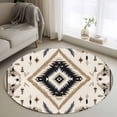 thumbnail image 1 of 3.3ft Round Rug, Boho Black Brown Non-Skid Rubber Backing Large Area Rugs - Living Room Bedroom Home Office, Retro Geometric Southwestern Ethnic Indoor Floor Mat Carpets Washable Rug, 1 of 9