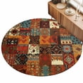 thumbnail image 1 of 3.3ft Round Rug Boho Vintage Area Rugs for Living Room Bedroom Washable Non Slip Circle Rug Low Pile Brown Ethnic Middle Century Geometric Indoor Floor Carpet for Kitchen Entryway Office Dining Room, 1 of 9