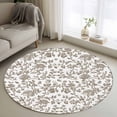 thumbnail image 1 of 3.3ft Round Rug, Brown Flower Non-Skid Rubber Backing Large Area Rugs - Living Room Bedroom Home Office, Vintage Farmhouse Boho Leaf Spring Plant Indoor Floor Mat Carpets Washable Rug, 1 of 9
