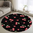 thumbnail image 1 of 3.3ft Round Rug, Cherry Rustic Non-Skid Rubber Backing Large Area Rugs - Living Room Bedroom Home Office, Spring Summer Tropic Fruit Black Indoor Floor Mat Carpets Washable Rug, 1 of 9