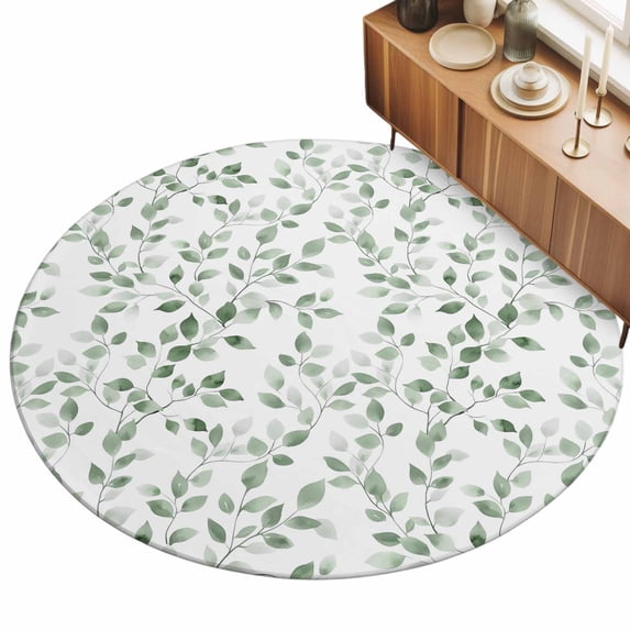 3.3ft Round Rug Green Eucalyptus Leaves Area Rugs for Living Room ...