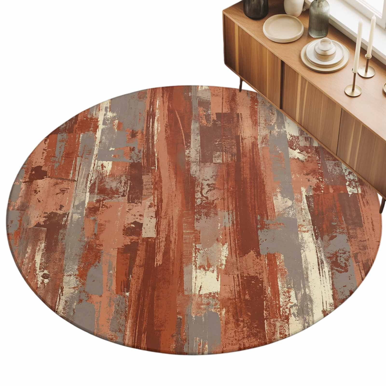 3.3ft Round Rug Orange Abstract Area Rugs for Living Room Bedroom ...
