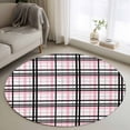thumbnail image 1 of 3.3ft Round Rug, Pink Black Plaid Non-Skid Rubber Backing Large Area Rugs - Living Room Bedroom Home Office, Farmhouse Pink Black Checkered Indoor Floor Mat Carpets Washable Rug, 1 of 9