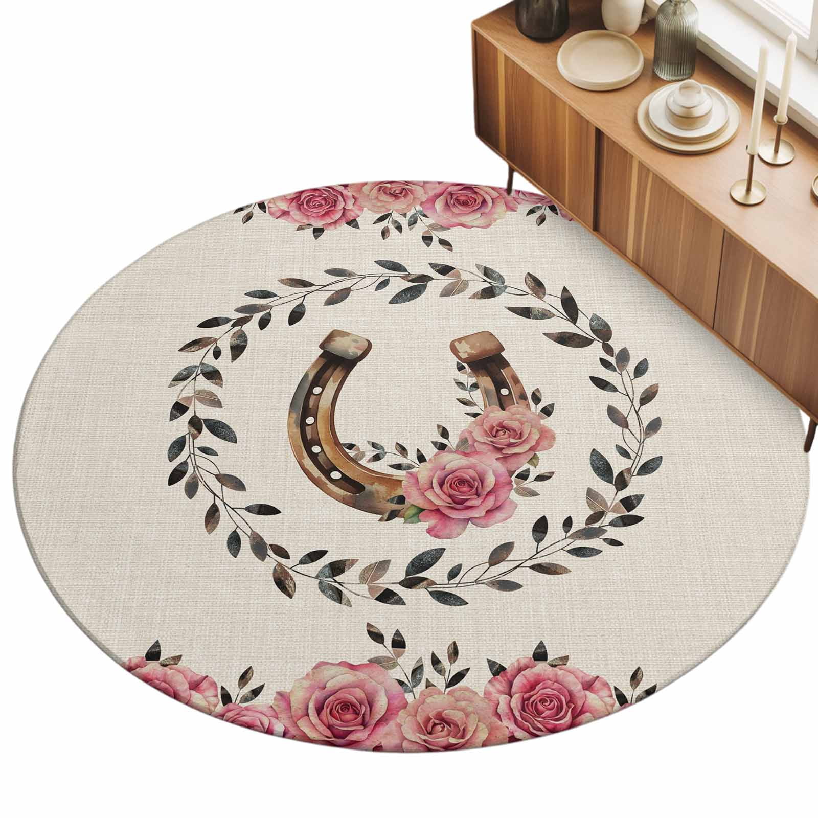 3.3ft Round Rug Pink Roses Area Rugs for Living Room Bedroom Washable ...