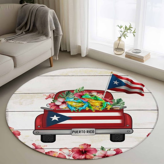 Puerto Rico Rug 3.3ft Round Rug, Puerto Rican Flag Non-Skid Rubber Backing Large Area ...