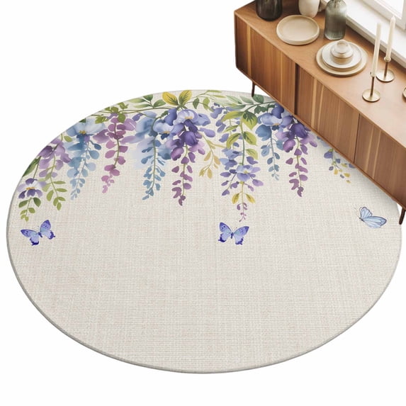 3.3ft Round Rug Purple Spring Floral Area Rugs for Living Room Bedroom ...