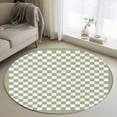 thumbnail image 1 of 3.3ft Round Rug, Sage Green Plaid Non-Skid Rubber Backing Large Area Rugs - Living Room Bedroom Home Office, Farmhouse Green White Checkered Lace Indoor Floor Mat Carpets Washable Rug, 1 of 9