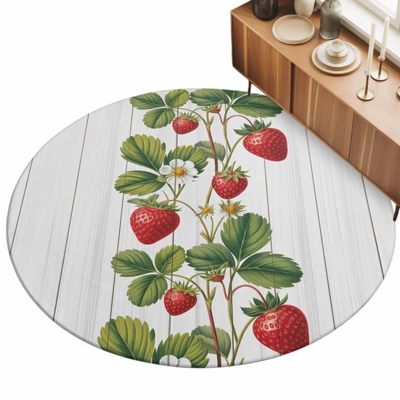 3.3ft Round Rug Strawberry Area Rugs for Living Room Bedroom Washable ...