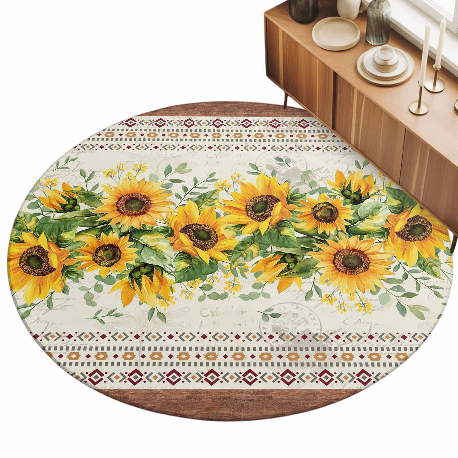 3.3ft Round Rug Sunflower Brown Area Rugs for Living Room Bedroom ...