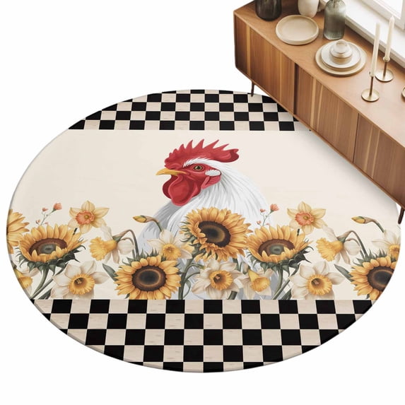 3.3ft Round Rug Sunflowers Rooster Area Rugs for Living Room Bedroom ...