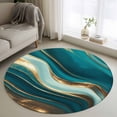 thumbnail image 1 of 3.3ft Round Rug, Teal Marble Non-Skid Rubber Backing Large Area Rugs - Living Room Bedroom Home Office, Modern Abstract Gold Fluid Art Indoor Floor Mat Carpets Washable Rug, 1 of 9