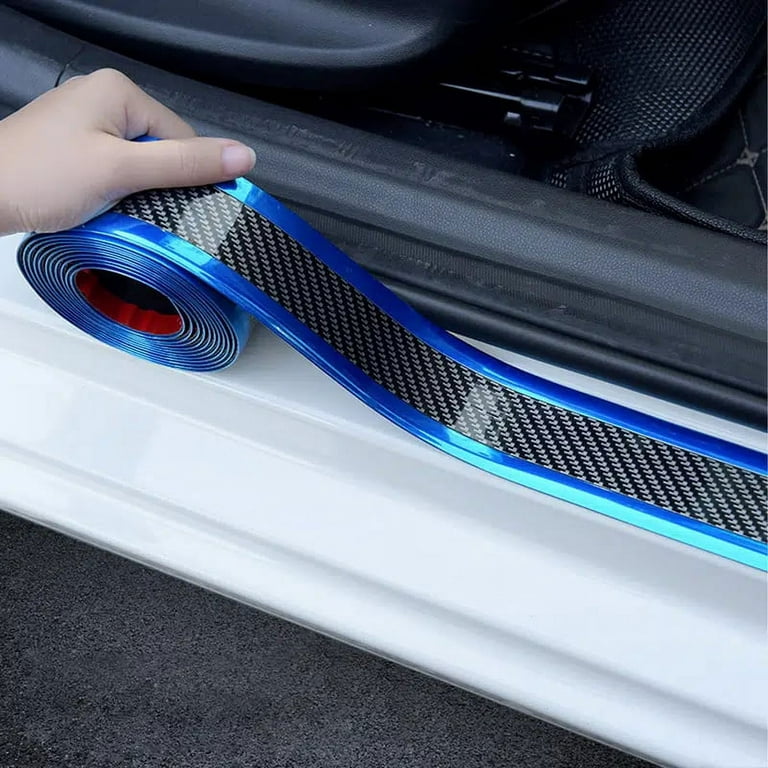 3.3ft Universal Car Door Sill Protector Entry Edge Guard Strip Sticker  Carbon Fiber Pattern, 1pcs, Blue 