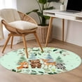 thumbnail image 1 of 3.3ft Washable Round Rug, Children's Day Non-Slip Circle Area Rug for Entryway Bedroom, Cartoon Animal Elephant Zebras Fox Giraffe Leaf Tree Green Indoor Accent Floor Mat for Home Decor, 1 of 9