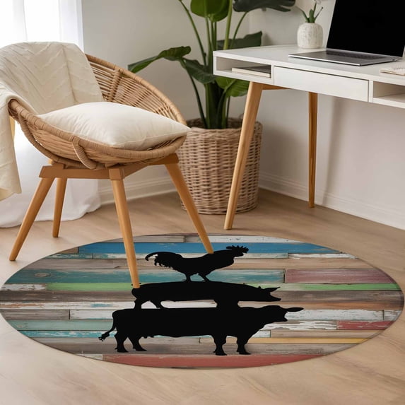 3.3ft Washable Round Rug, Farm Animal Non-Slip Circle Area Rug for ...