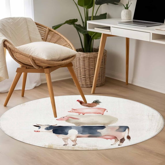 3.3ft Washable Round Rug, Farm Animal Non-Slip Circle Area Rug for ...