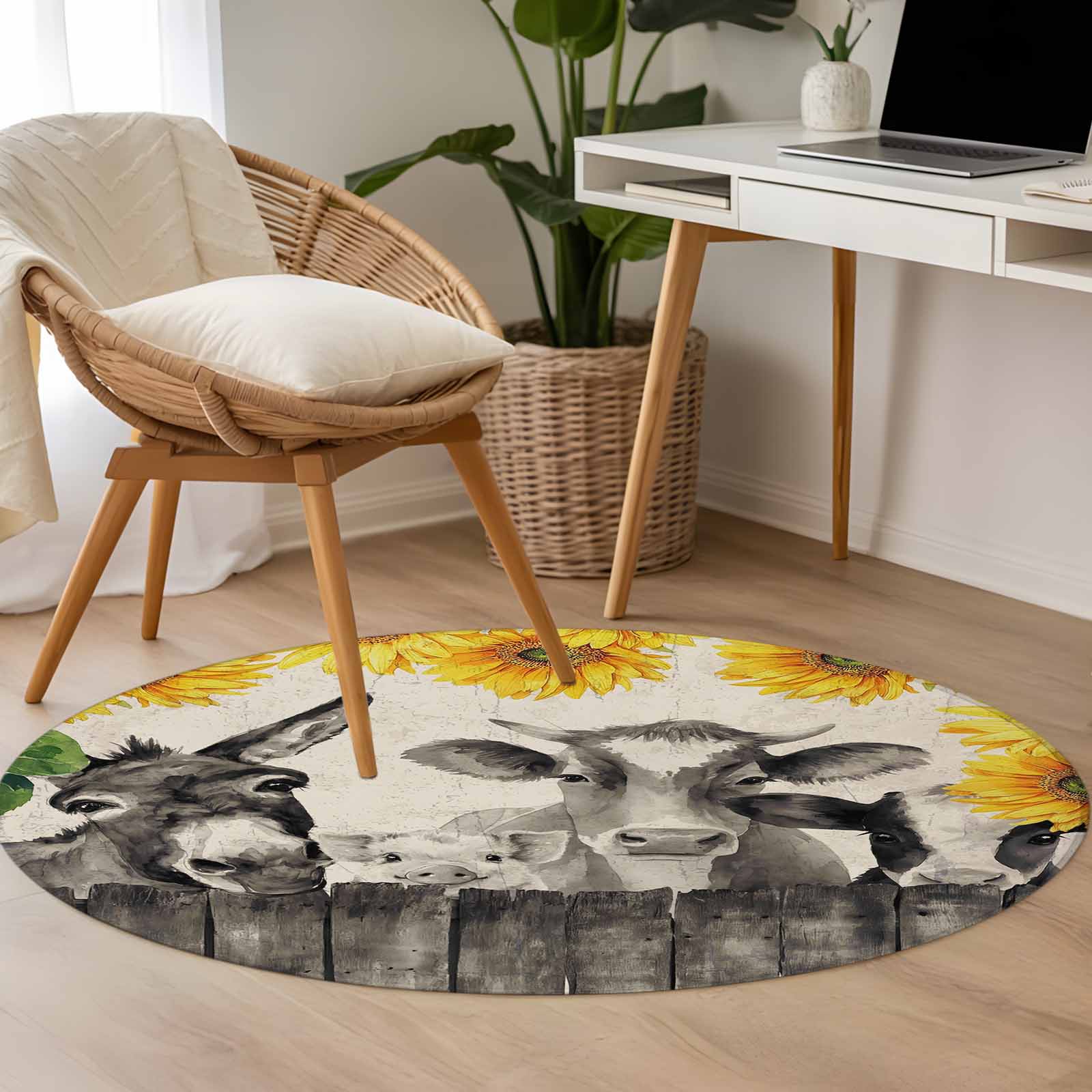 3.3ft Washable Round Rug, Farm Animal Non-Slip Circle Area Rug for ...
