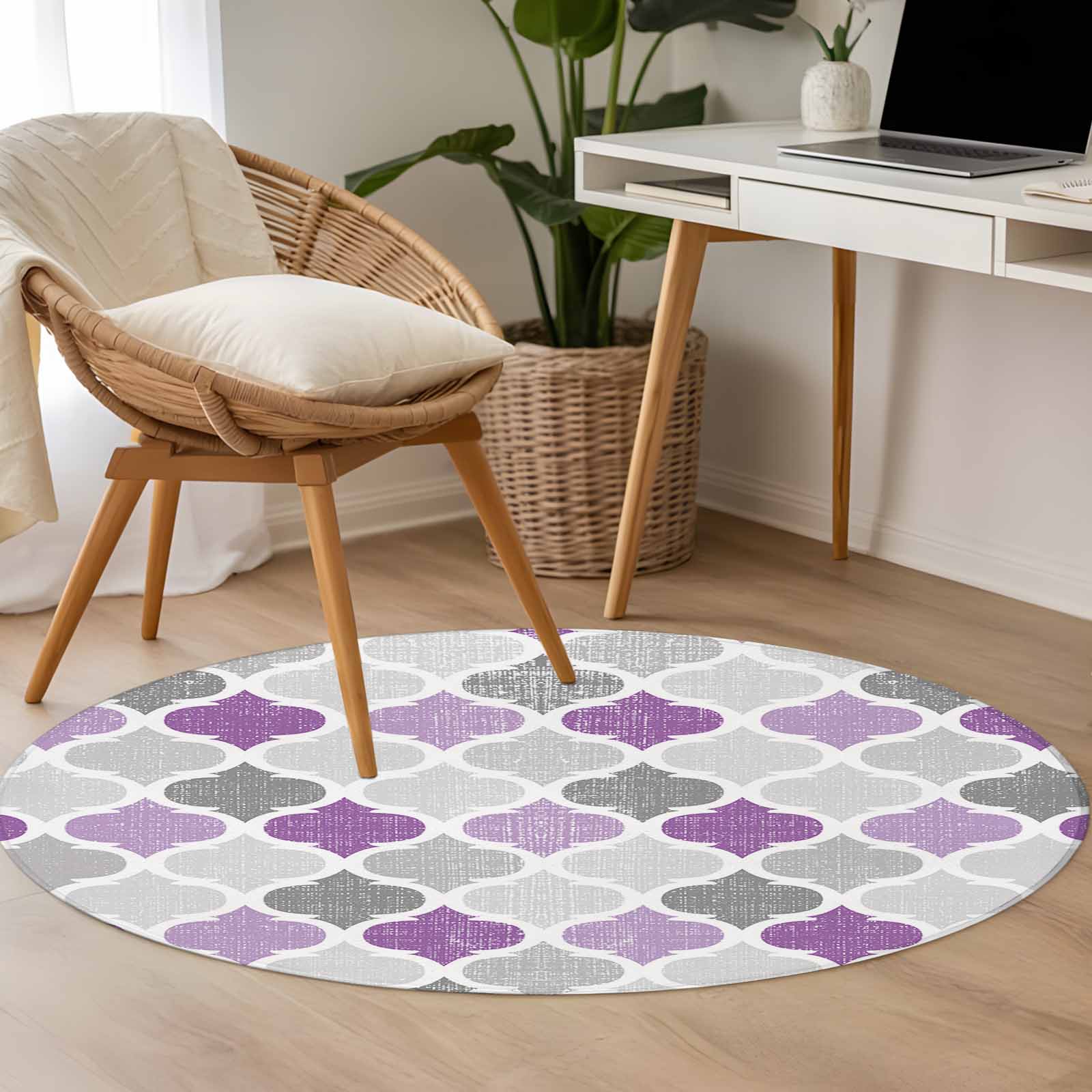 3.3ft Washable Round Rug, Geometric Morocco Non-Slip Circle Area Rug ...