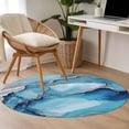 thumbnail image 1 of 3.3ft Washable Round Rug, Marble Texture Non-Slip Circle Area Rug for Entryway Bedroom, Blue Sliver Abstract Wave Modern Indoor Accent Floor Mat for Home Decor, 1 of 9