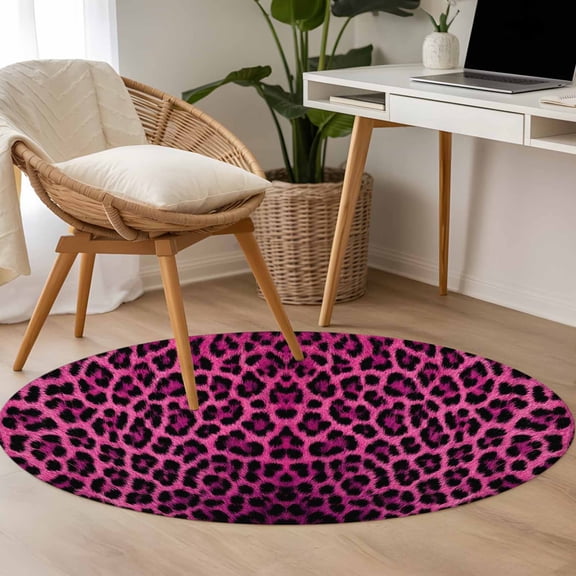 3.3ft Washable Round Rug, Retro Pink Leopard Non-Slip Circle Area Rug for Entryway Bedroom, Abstract Classic Texture Indoor Accent Floor Mat for Home Decor
