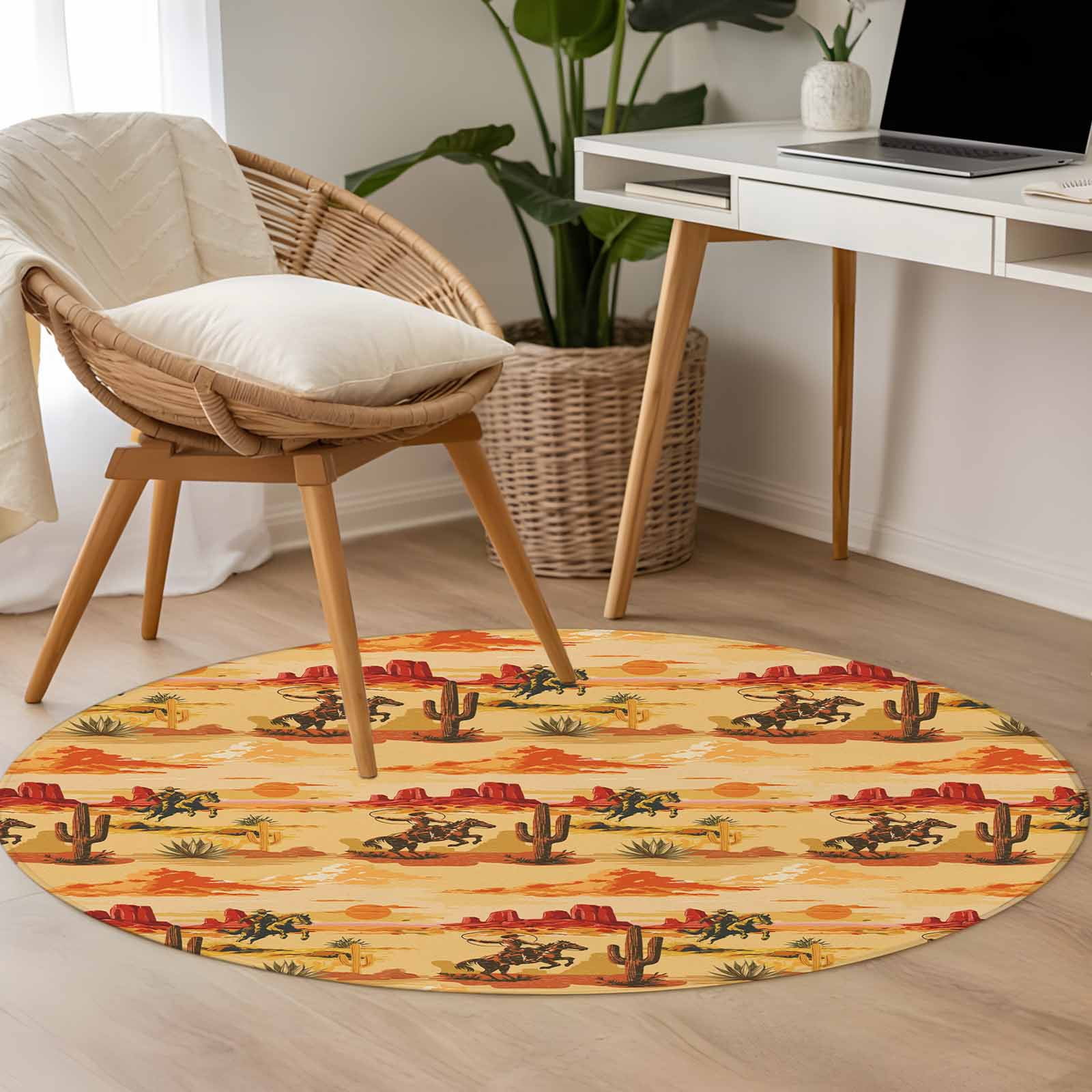 3.3ft Washable Round Rug, Tropical Plant Cactus Non-Slip Circle Area ...