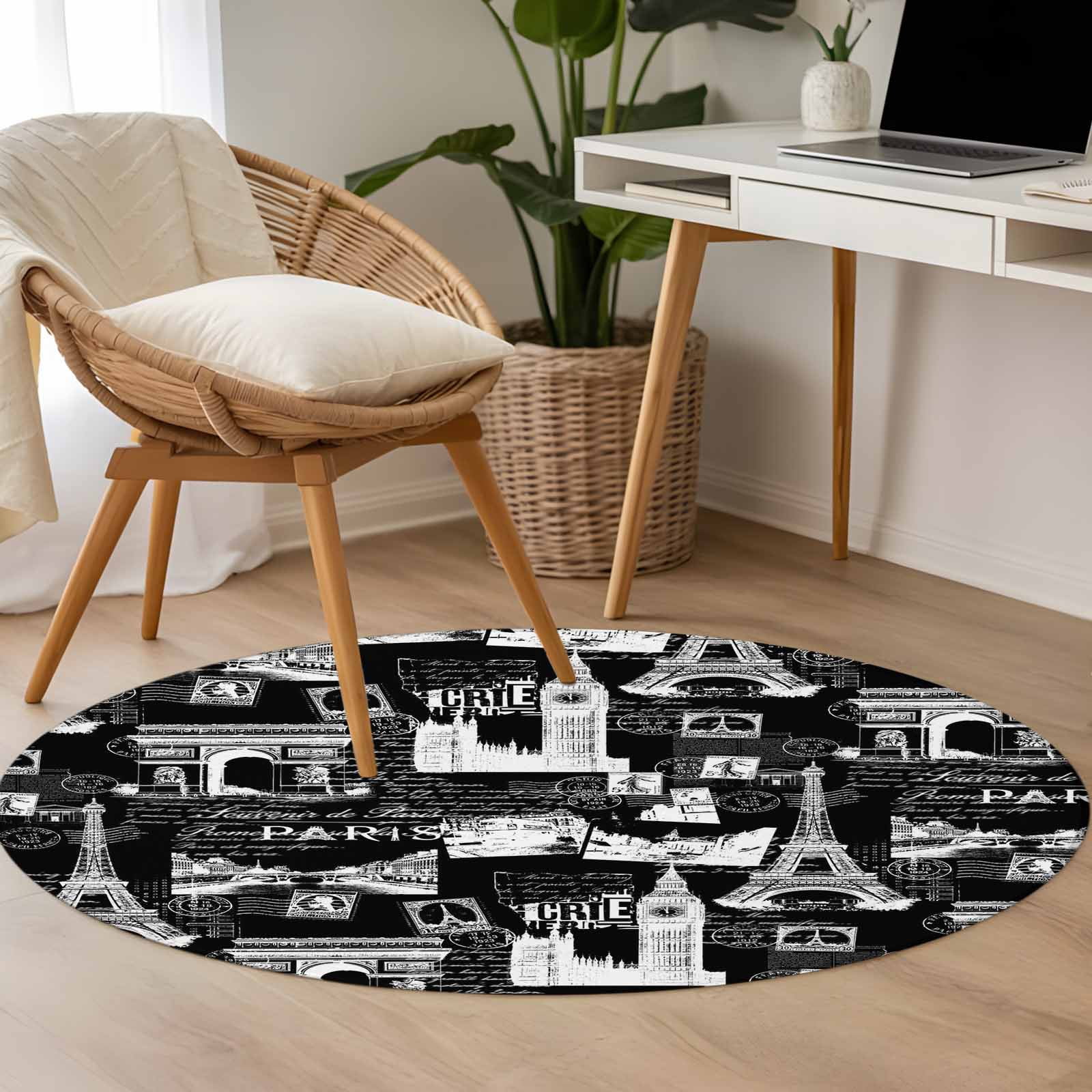 3.3ft Washable Round Rug, Vintage Art Non-Slip Circle Area Rug for ...