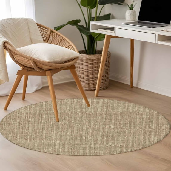 3.3ft Washable Round Rug, Vintage Linen Non-Slip Circle Area Rug for Entryway Bedroom, Pastoral Brown Linen Texture Farmhouse Indoor Accent Floor Mat for Home Decor