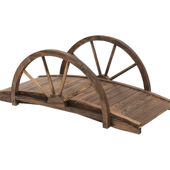 3.3ft Wooden Arc Footbridge with Half-Wheel Railings / Enhance Garden Decor over Stream or Walkway