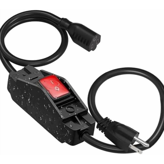 3.3ftExtension Cord with Led Switch, WeatherProof Extension Power Cord with OnOff Switch, Heavy Duty 125/250v 1875W Grounded Outlet 3 Prong Plug with Safety Cover for In/Outdoor Electrical Appliances