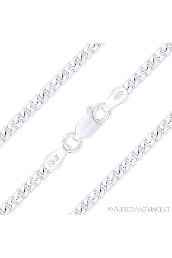 3.3mm Miami Cuban / Curb Link Italian Chain Necklace in Solid .925 Sterling Silver