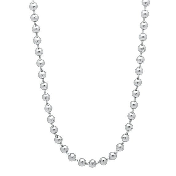 3.3mm Rhodium Plated Ball Military Bead Chain Necklace, 30 inches