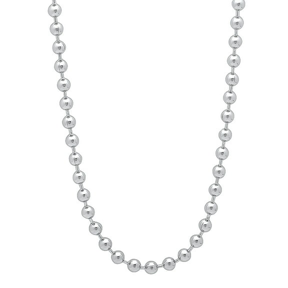 3.3mm Rhodium Plated Ball Military Bead Chain Necklace, 36 inches