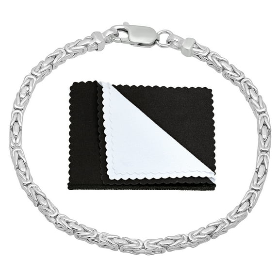 3.3mm Solid .925 Sterling Silver Flat Byzantine Chain Anklet, 11 inches