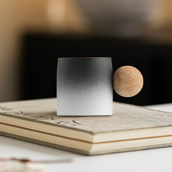 3.3x2.1 inch Rough Pottery Mini Tea Cup with Wooden Ball Handle for Coffee and Classical Fresh Beverages (Gray)