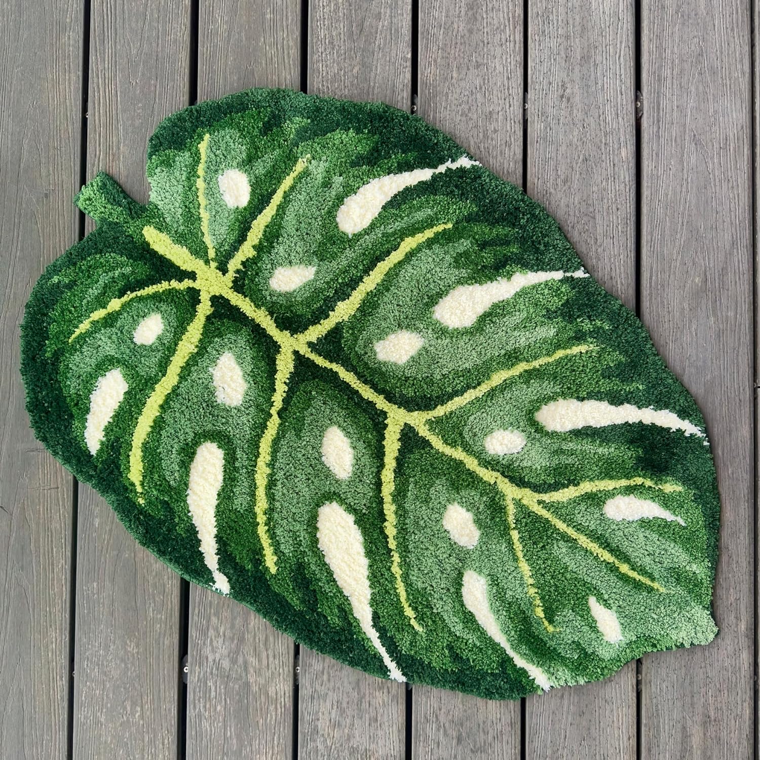 3.3x2.2ft Tufted Monstera Leaf Shaped Area Rug Machine Washable Bath Mat Home Décor for Bedroom
