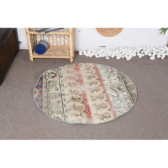 3.3x3.3 ft Small Rugs, Turkish Rugs, Kitchen Rug, Oushak Rugs, Vintage Rugs