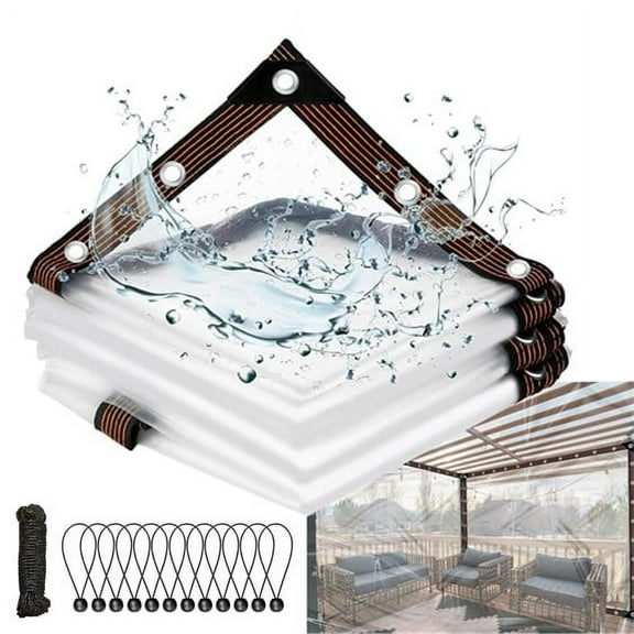 3.3x6.6 FT Clear Waterproof Tarps with Grommets & Rope, UV & Weather Resistant Transparent Tarpaulin for Outdoor Greenhouse Garden Patio Rainproof Covering
